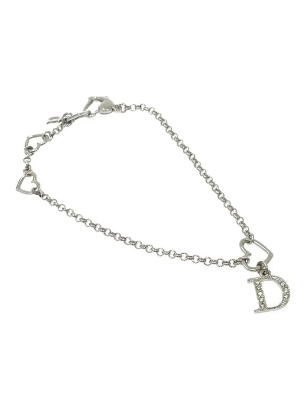 Dior Metal Rhinestone D Logo Heart Blurscuffs Cut Silver Bracelet